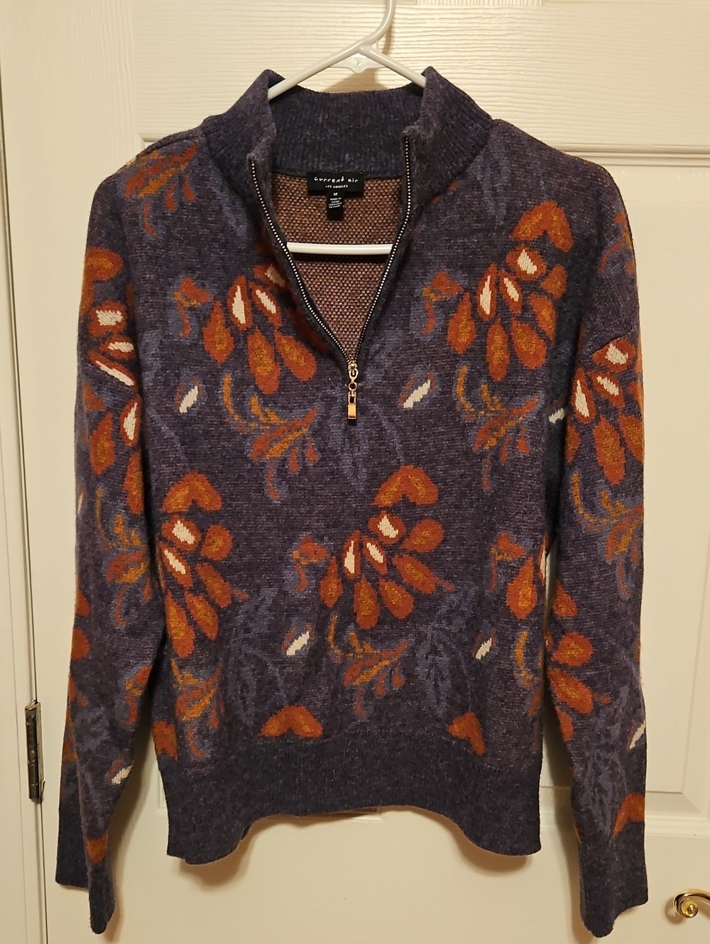 1/4 Zip Blue & Orange Sweater